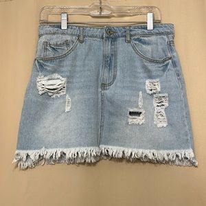 Forever 21 Distressed Denim Mini Skirt